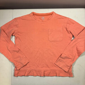 Girls Athleta Long Sleeve Tee L/12 Coral Cotton Star Logo Patch Pocket